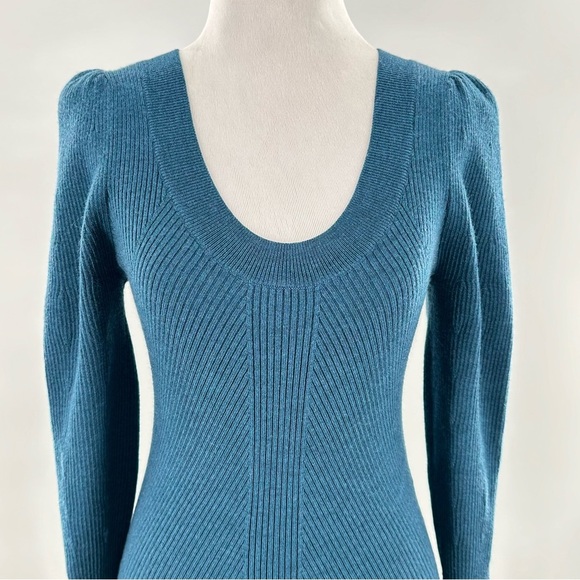 Rebecca Taylor structured sweater size XS blue ribbed 88% wool statement sleeve - Picture 3 of 12